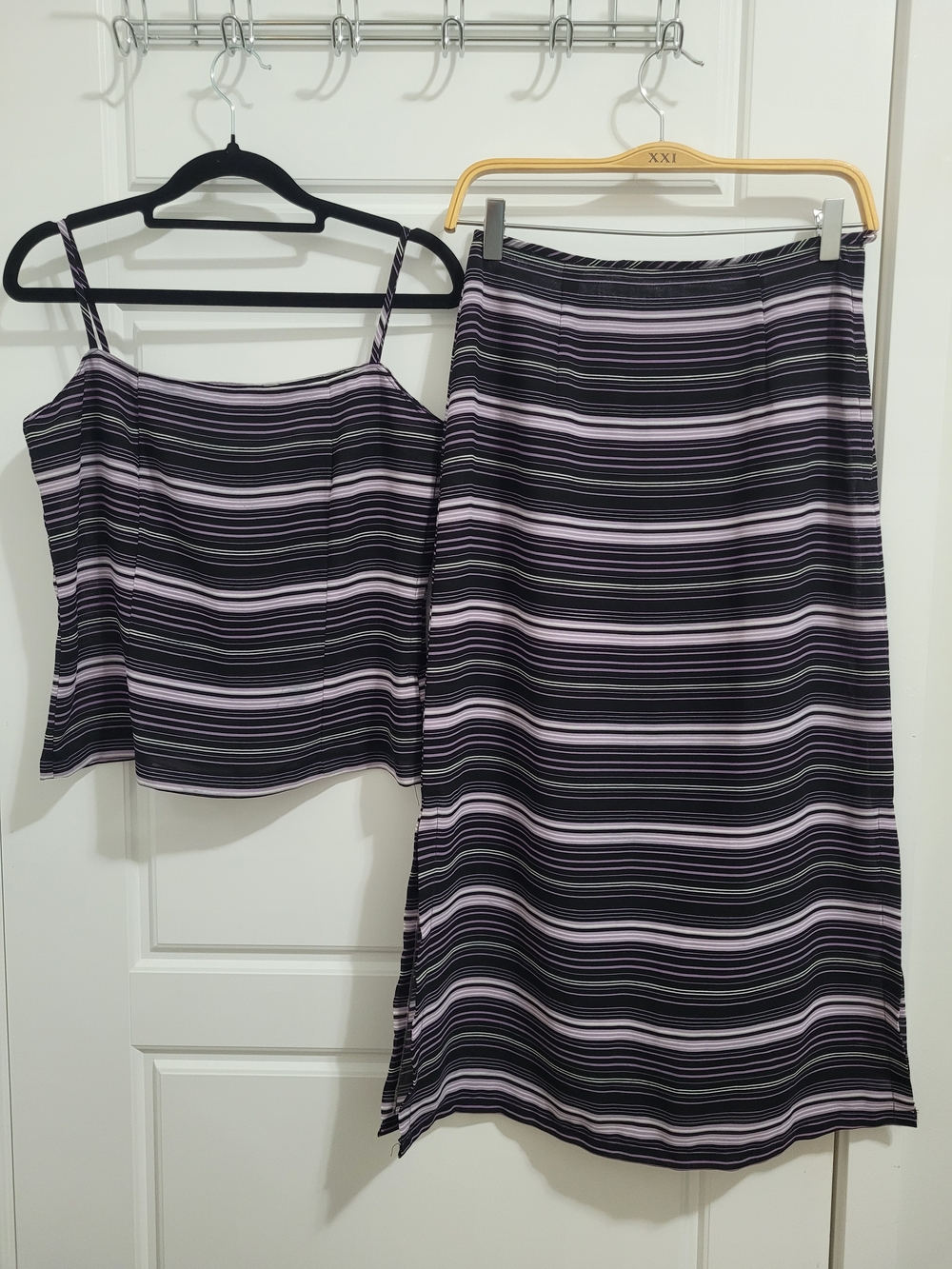 Vintage Black and Light Purple Striped Skirt Set